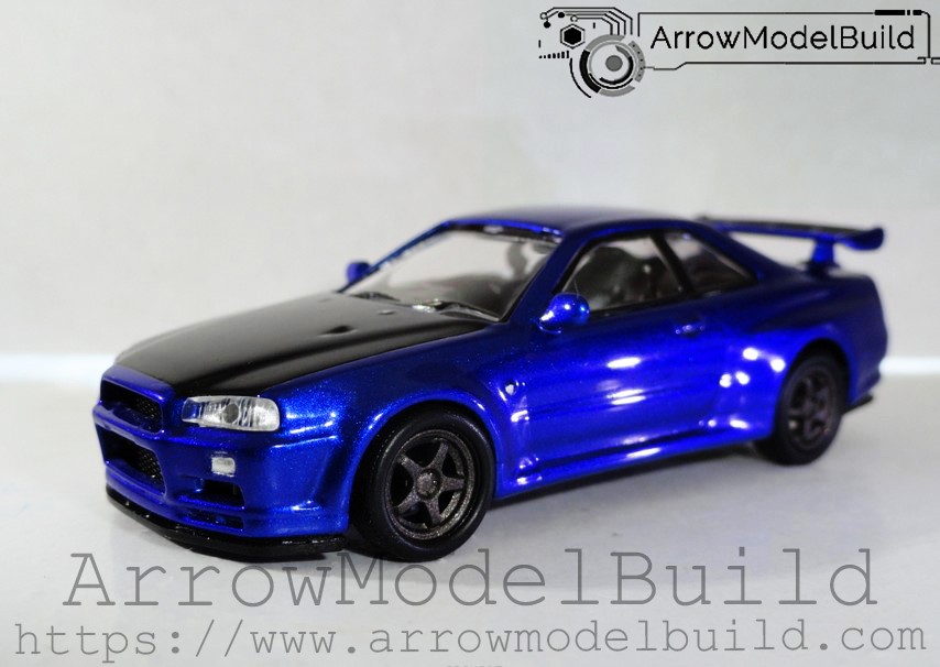Picture of AeroModelBuild Nissan GTR R34 (Metallic Blue) Built & Painted 1/64 Model Kit