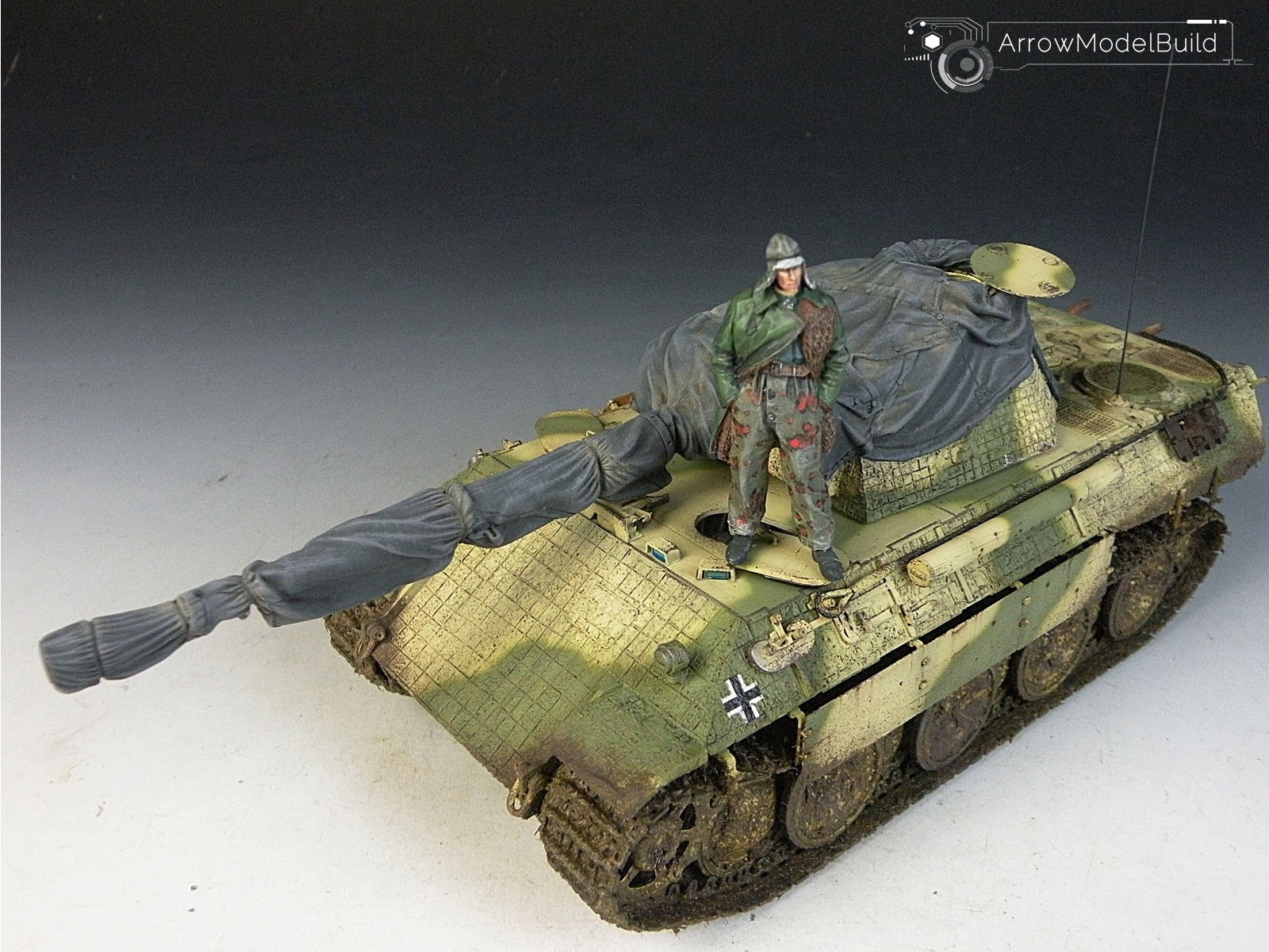 Picture of AeroModelBuild Panther D Tank with Cover Built & Painted 1/35 Model Kit