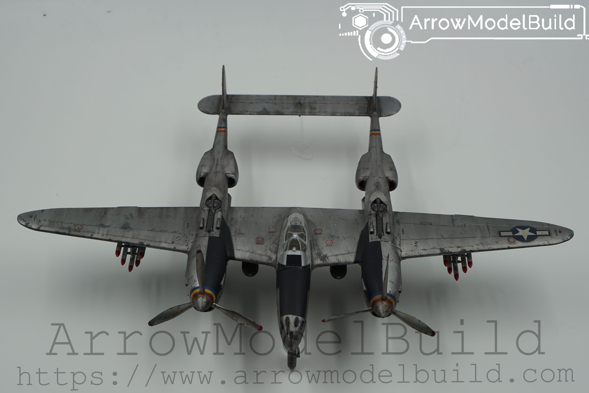 Picture of AeroModelBuild Hasegawa P-38J Lightning Fighter Built and Painted 1/48 Model Kit
